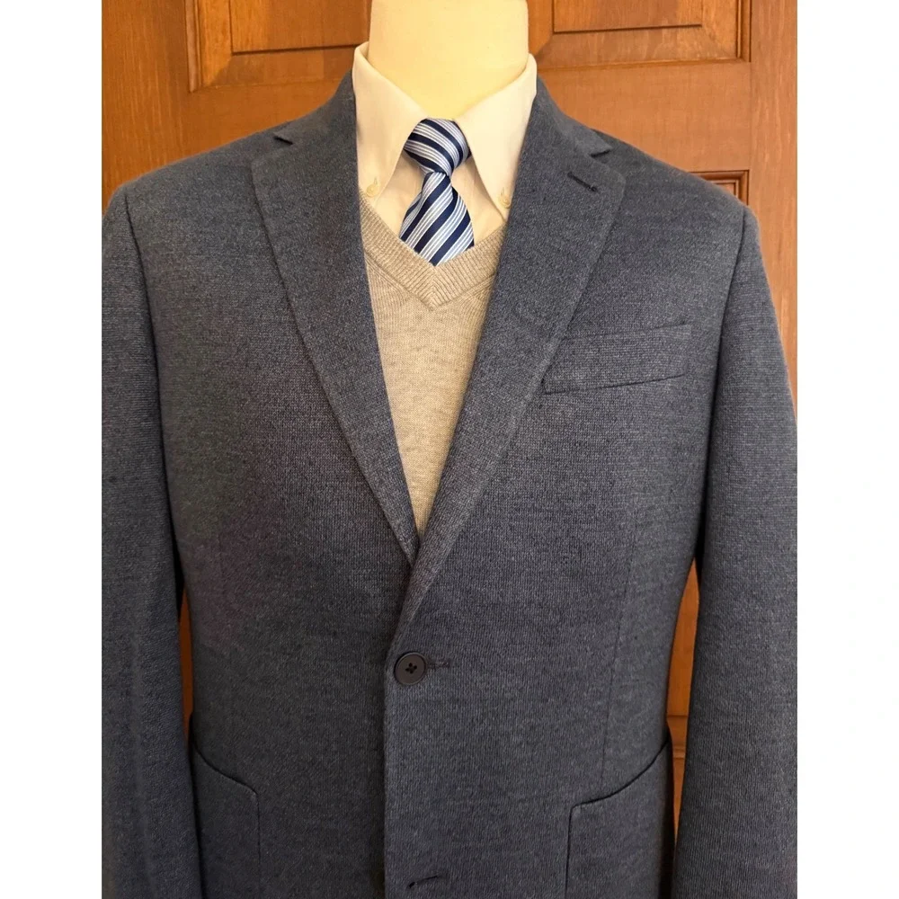 Nordstrom 100% Linen Trim‎ Fit Blazer Mens 40R Blue Two-Button Sport Coat Jacket